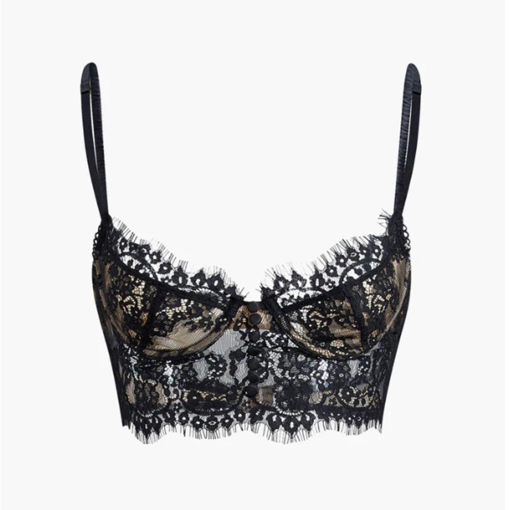NWT Double Hook Lace Crop Corset Top Black